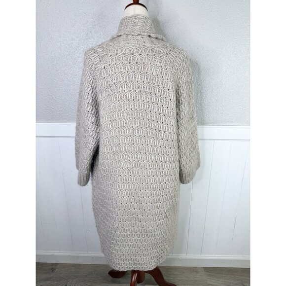 Ann Taylor Loft Cardigan M Oatmeal Front Long Wool Alpaca Chunky Knit Cottage - Picture 4 of 8